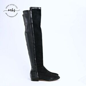 Alexandre Birman Over The Knee Pointed Toe Suede Leather Boots Black Women EU 37